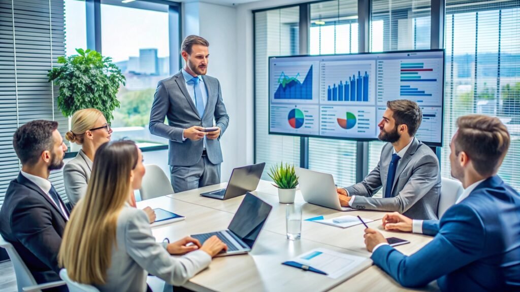 Business meeting with presentation